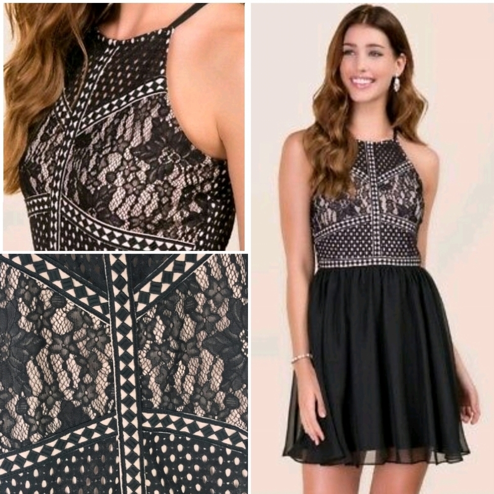 Francesca’s Thea Black Pink Lace Dress